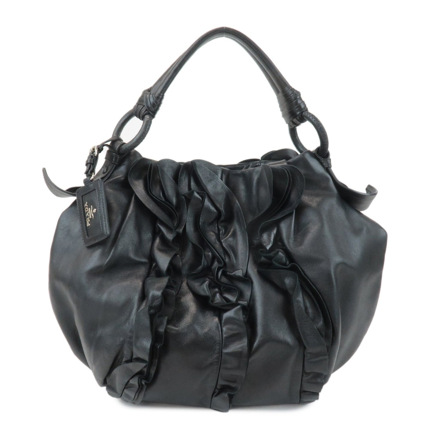 PRADA Leather Gathered 2WAY Shoulder Bag Hand Bag Black