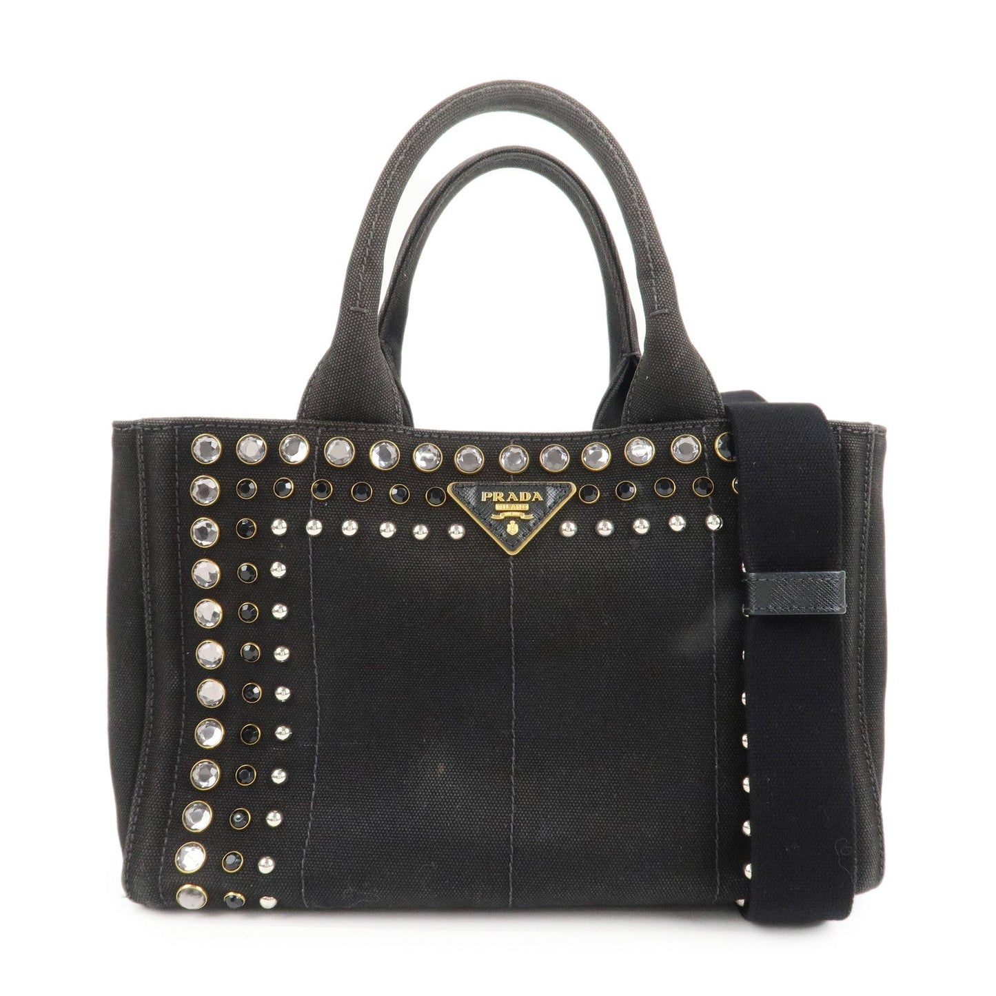 PRADA Logo Canapa Mini Canvas Bijoux 2Way Bag Black 1BG439
