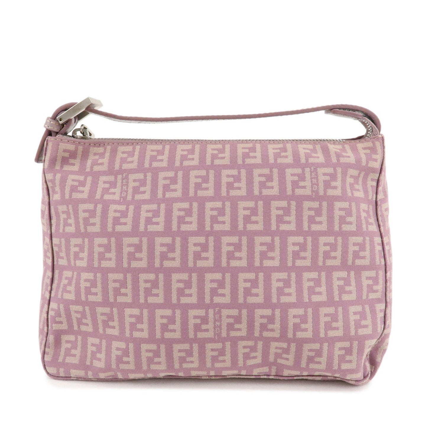 Auth FENDI  Zucchino Canvas Leather Hand Bag Pouch Purple Beige 8N0005  F/S