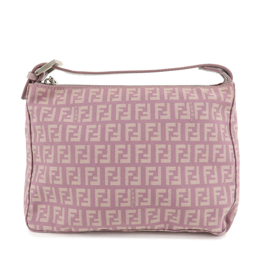 Auth FENDI  Zucchino Canvas Leather Hand Bag Pouch Purple Beige 8N0005  F/S