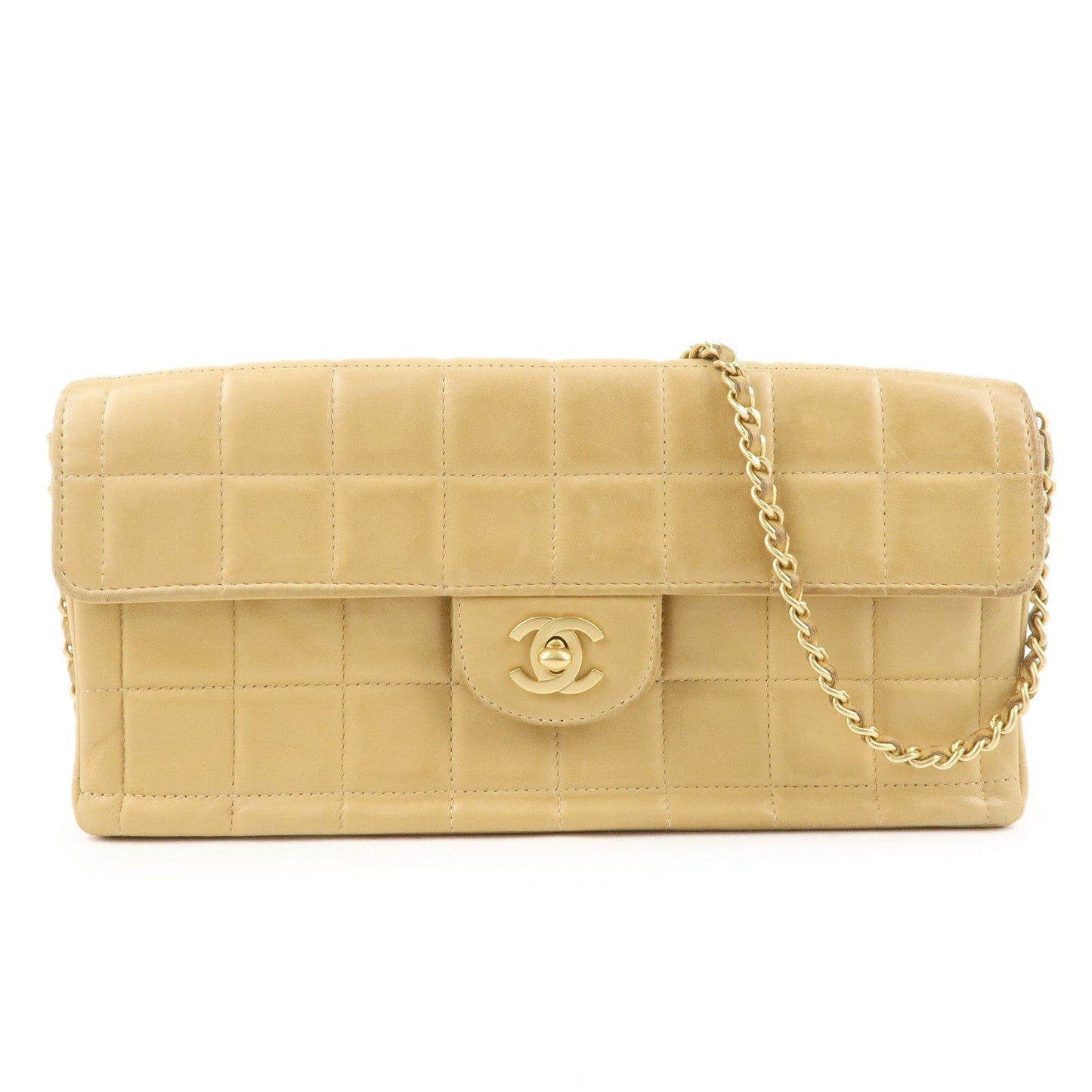 Chanel Chocolate Bar Lamb Skin Chain Shoulder Bag Beige A