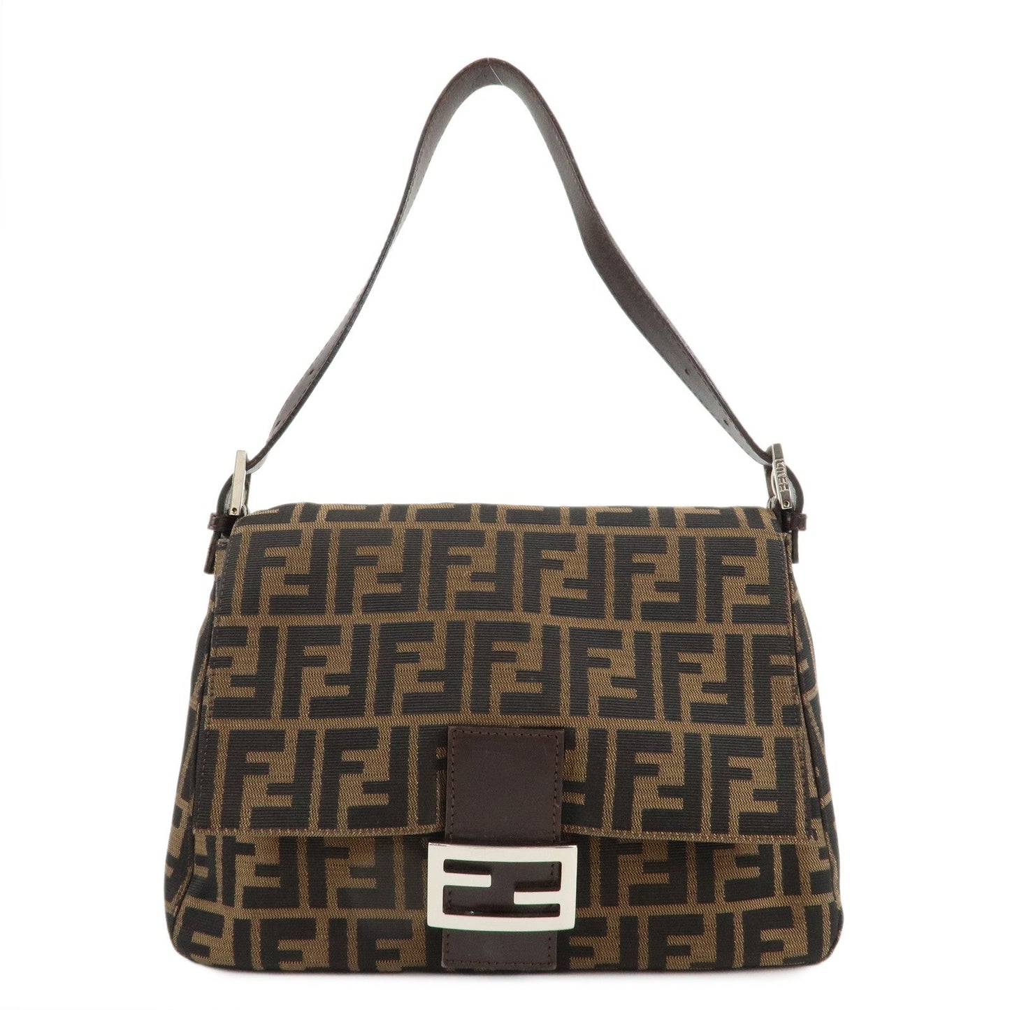 FENDI Mamma Baguette Zucca Canvas Shoulder Bag Brown Black 26325