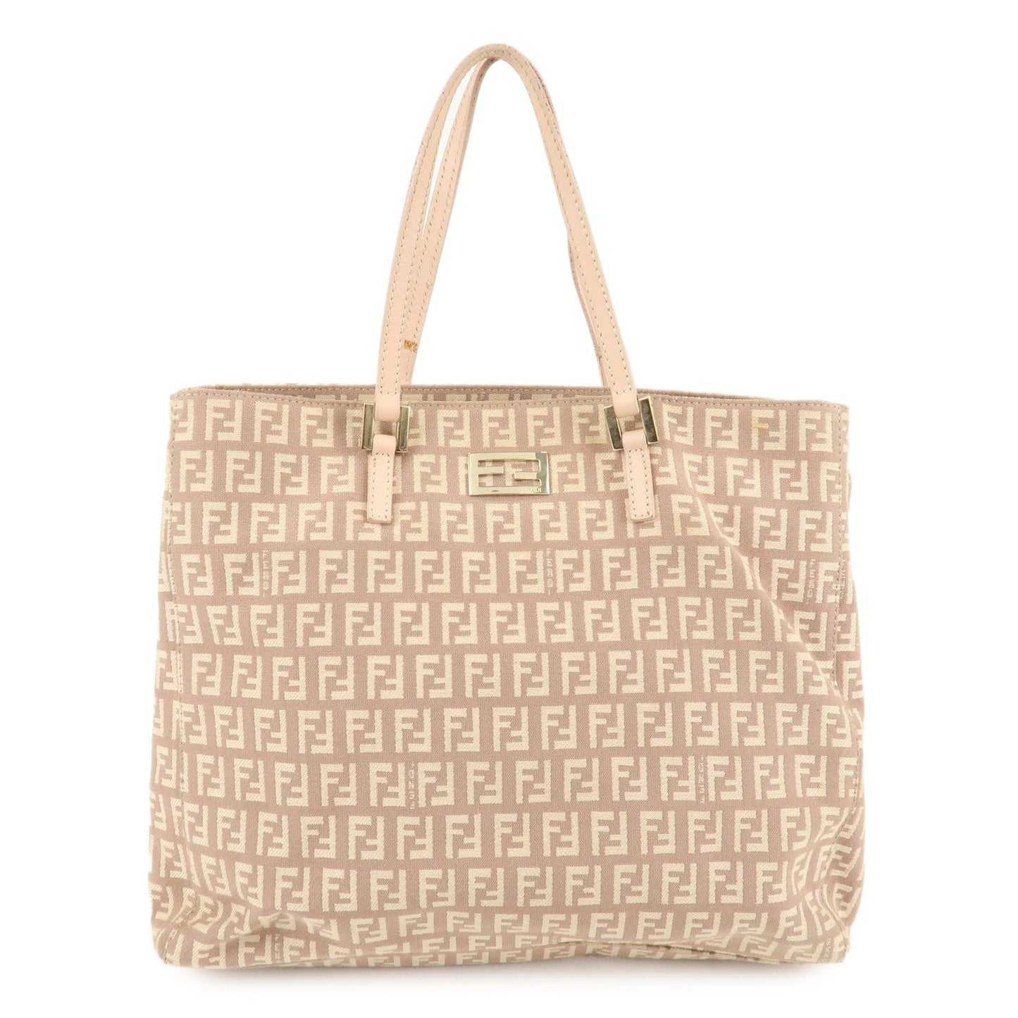 FENDI Zucchino Canvas Leather Tote Bag Pink Beige 8BH133