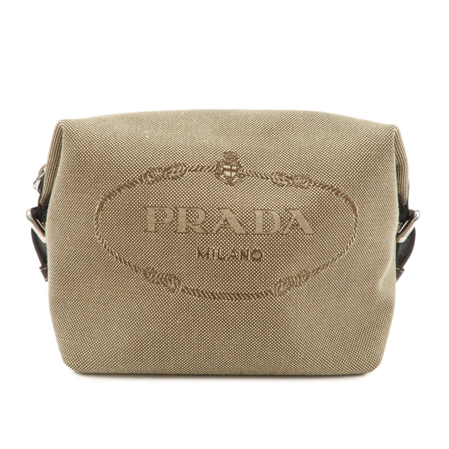 PRADA Logo Jacquard Leather Pouch Beige Brown 1N1298