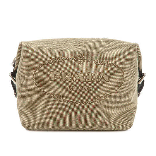 PRADA Logo Jacquard Leather Pouch Beige Brown 1N1298