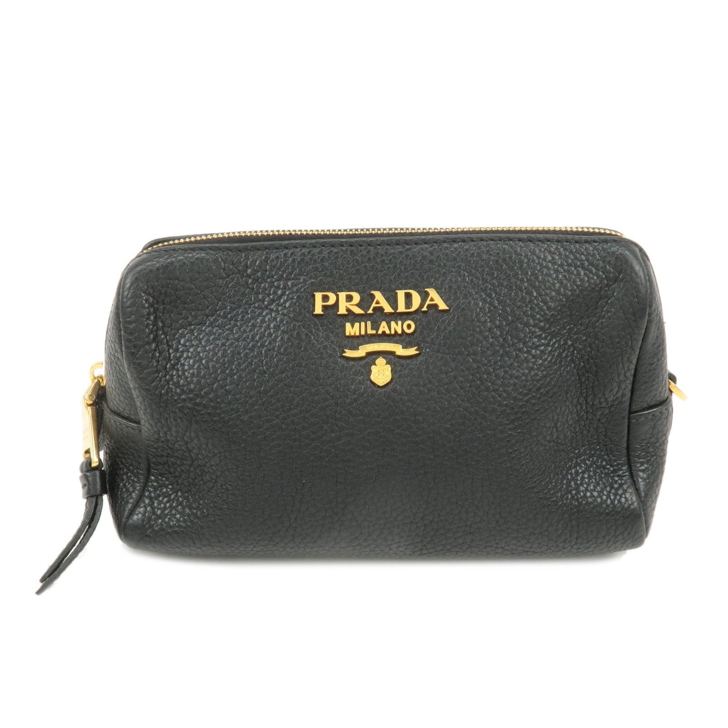 PRADA Logo Leather Pouch Cosmetic Pouch Black