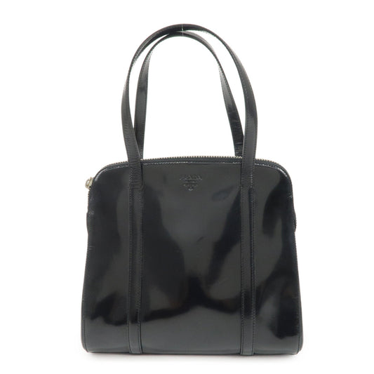 PRADA Patent Leather Tote Bag Hand Bag Black Silver HDW