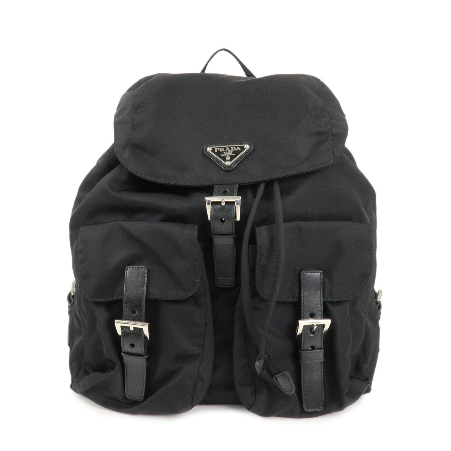 PRADA Logo Nylon Leather Back Pack Ruck Sack NERO Black BZ2811