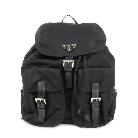 PRADA Logo Nylon Leather Back Pack Ruck Sack NERO Black BZ2811