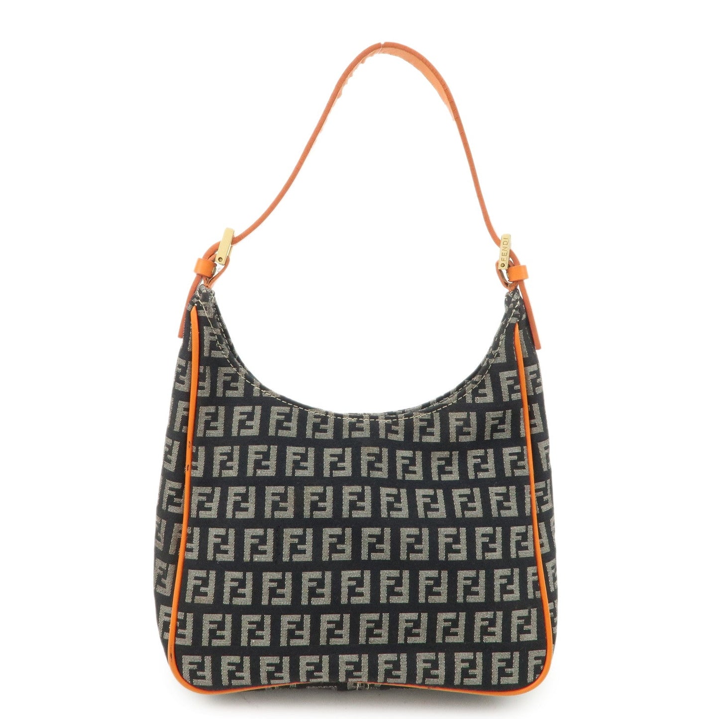 FENDI Zucchino Canvas Leather Shoulder Bag Black White 8BR157