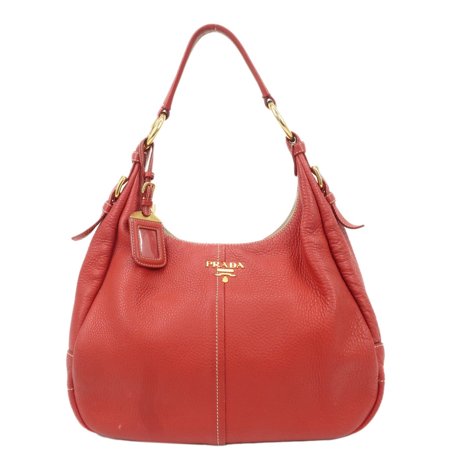 PRADA Logo Leather Shoulder Bag Hand Bag Red BR4373