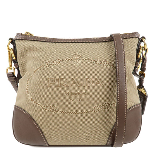 PRADA Jacquard Leather Shoulder Crossbody Bag Beige Brown BT867A