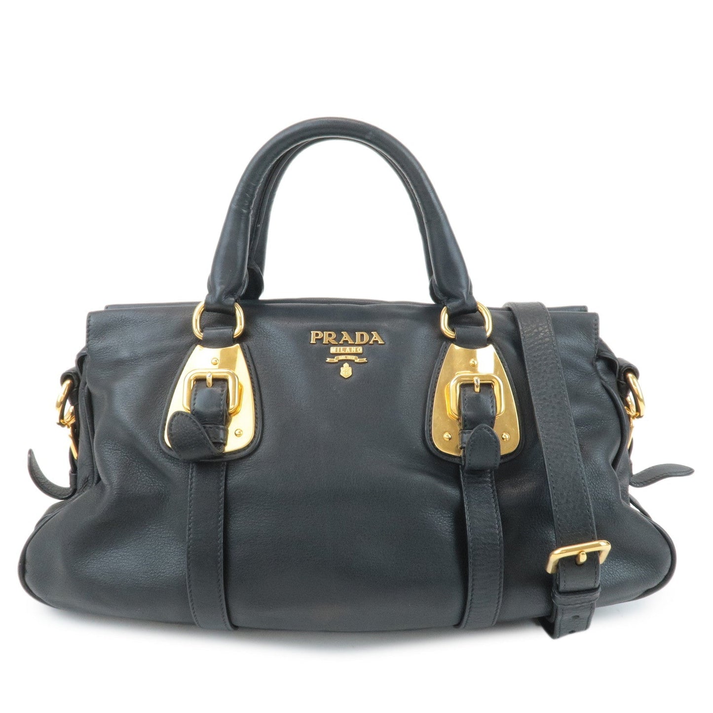 PRADA Logo Leather 2Way Tote Shoulder Bag Black BN1903