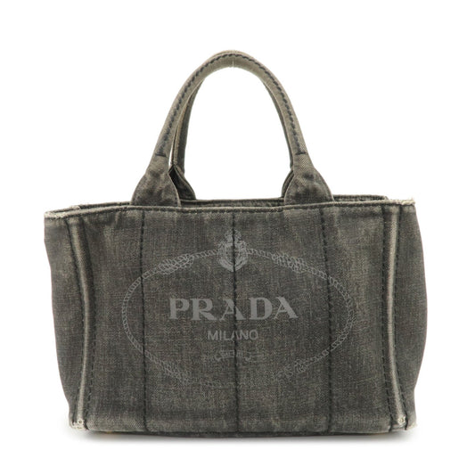 PRADA Canapa Mini Denim Hand Bag Tote Bag Black 1BG439