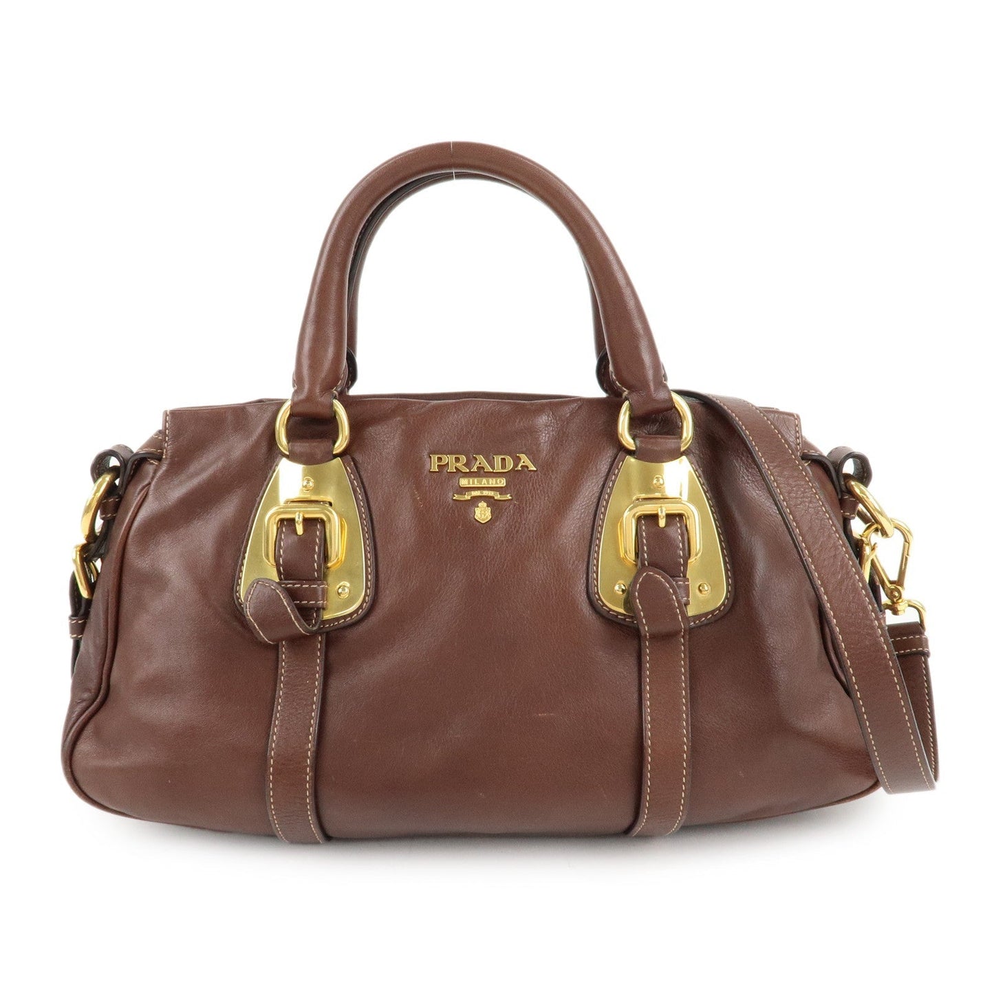 PRADA Leather 2Way Bag Shoulder Bag Hand Bag Brown BN1904