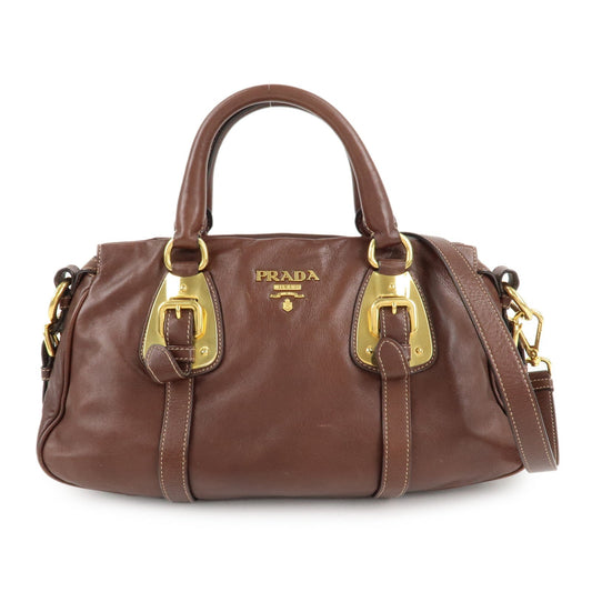 PRADA Leather 2Way Bag Shoulder Bag Hand Bag Brown BN1904