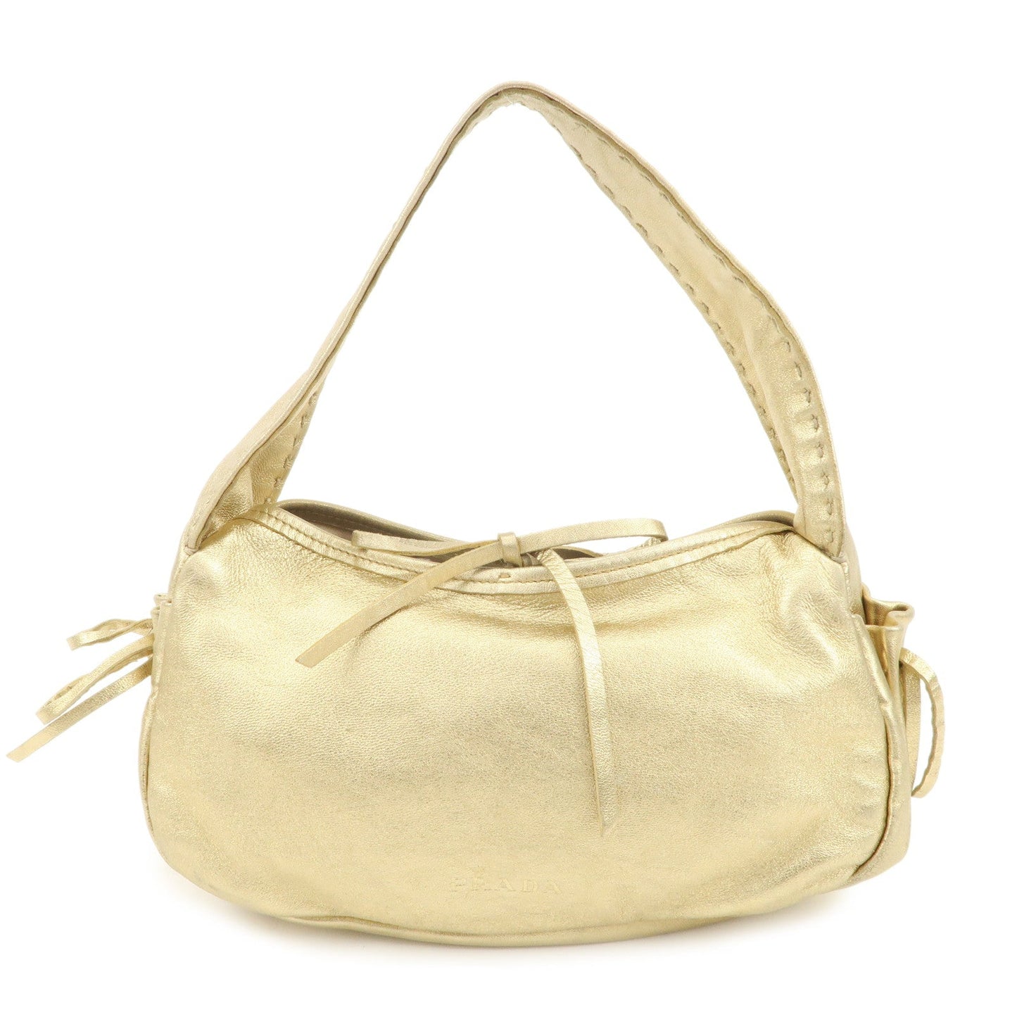 PRADA Leather Ribbon Hand Bag Shoulder Bag Gold