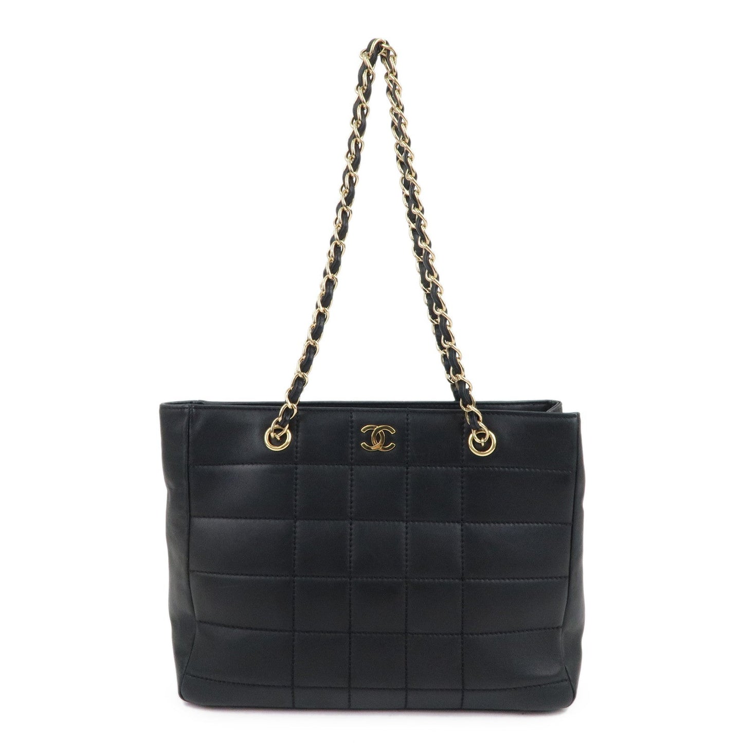 Chanel Chocolate Bar Lamb Skin Chain Tote Bag Black