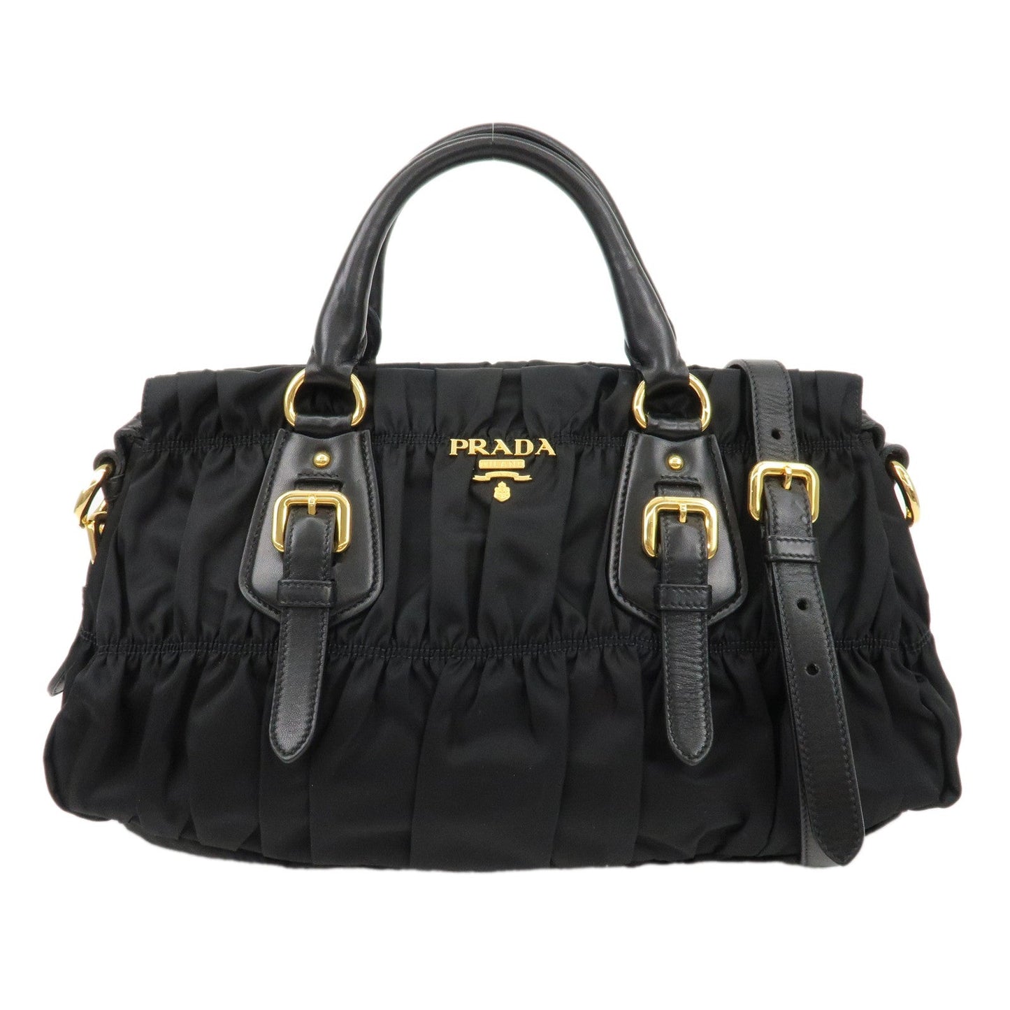 PRADA Logo Nylon Leather 2Way Bag Hand Bag Black NERO BN1407
