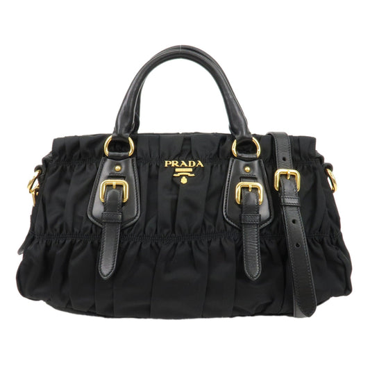 PRADA Logo Nylon Leather 2Way Bag Hand Bag Black NERO BN1407