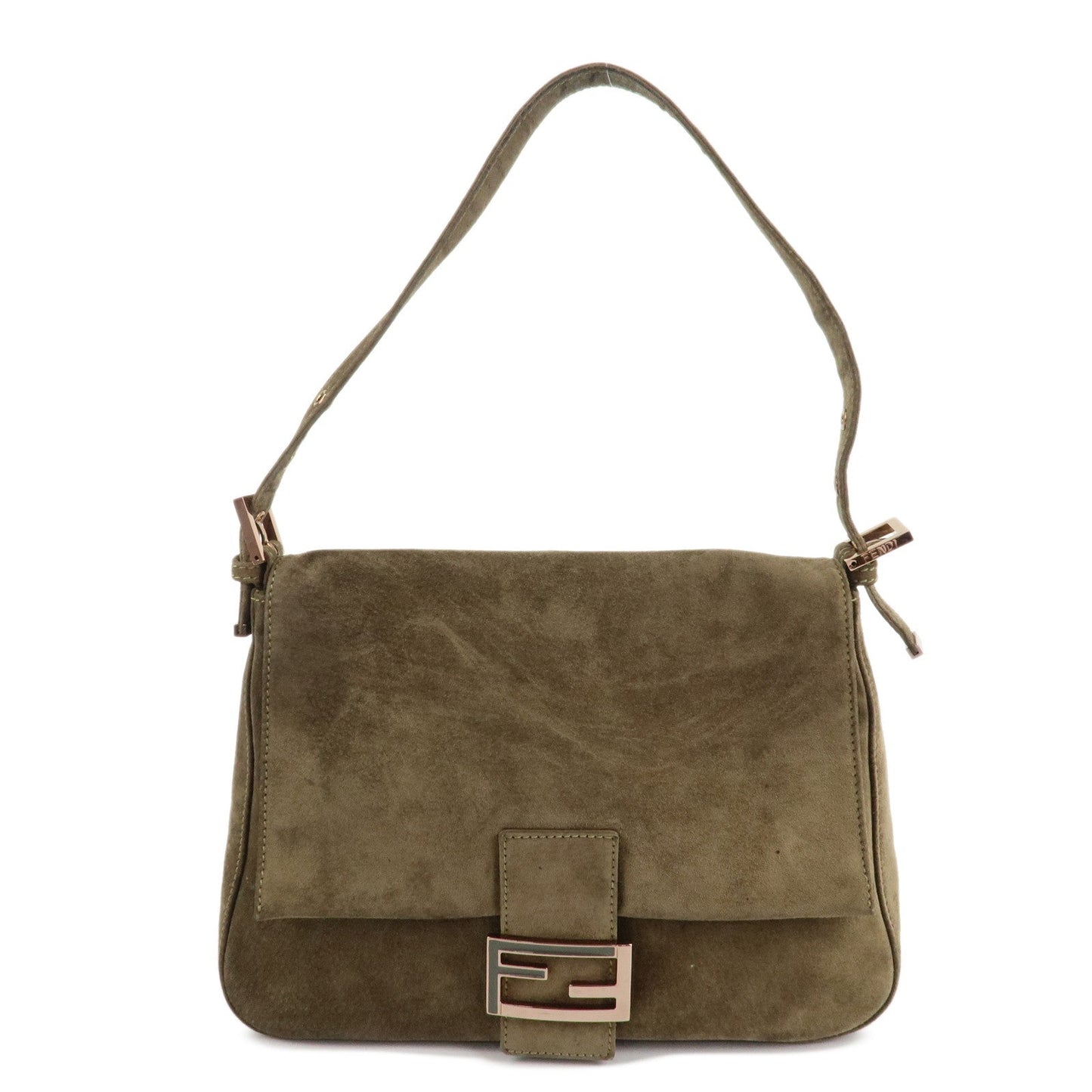 FENDI Mamma Baguette Suede Shoulder Bag Khaki 8BR001