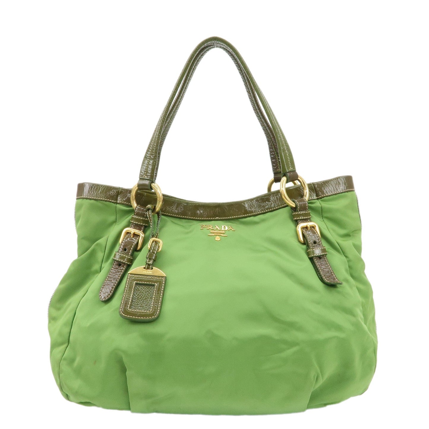 PRADA Nylon Patent Leather Tote Bag Shoulder Bag Green Khaki