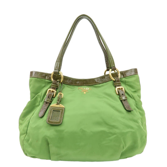 PRADA Nylon Patent Leather Tote Bag Shoulder Bag Green Khaki