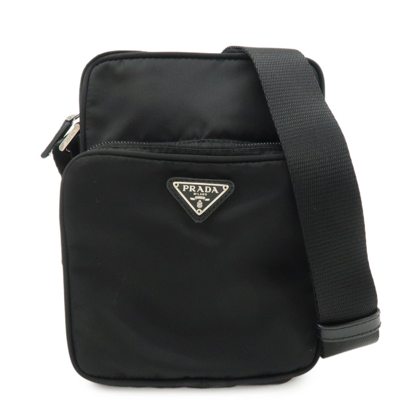 PRADA Triangle Logo Nylon Leather Shoulder Bag Purse Black BT0169