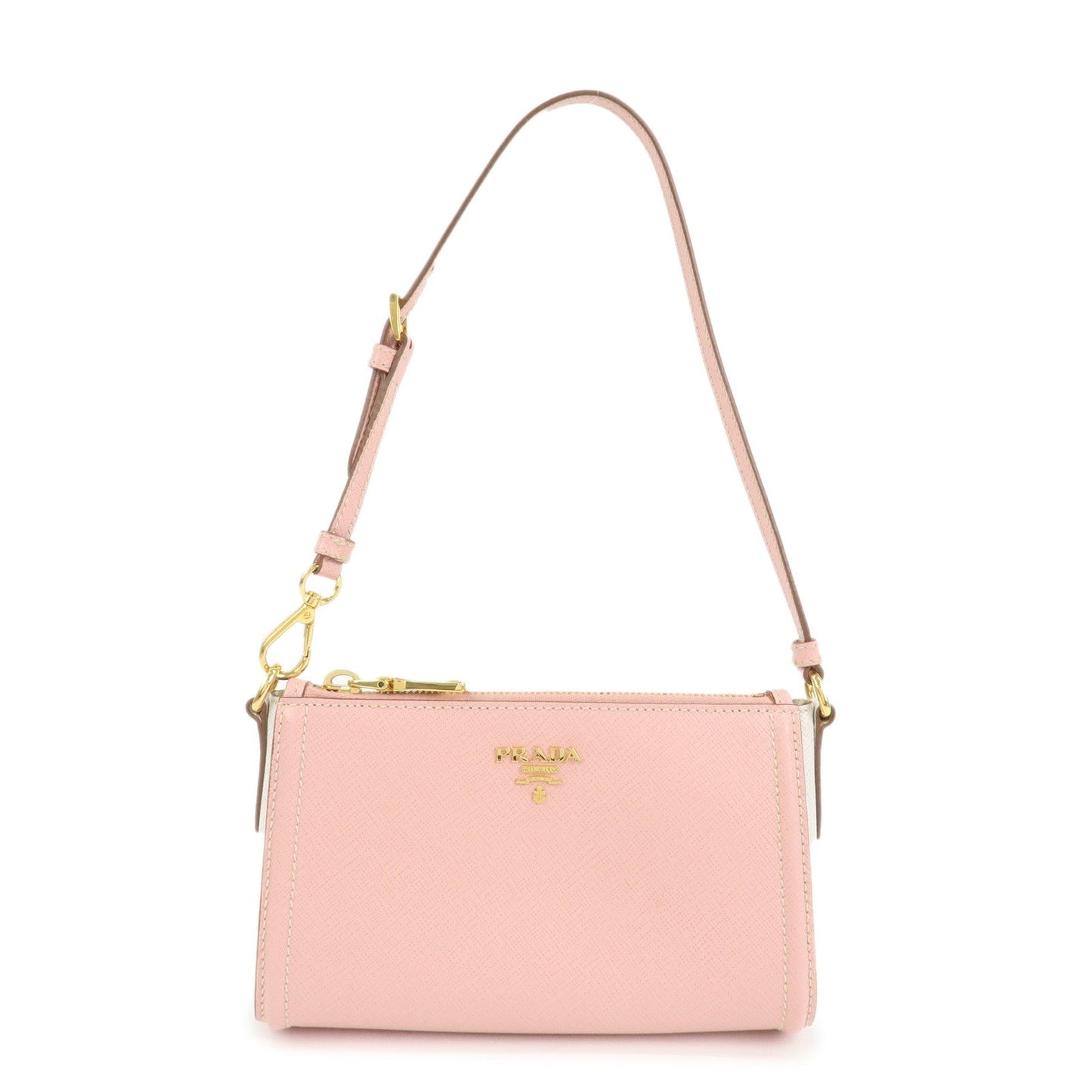 PRADA Logo Leather Shoulder Bag Pink Gold Hardware