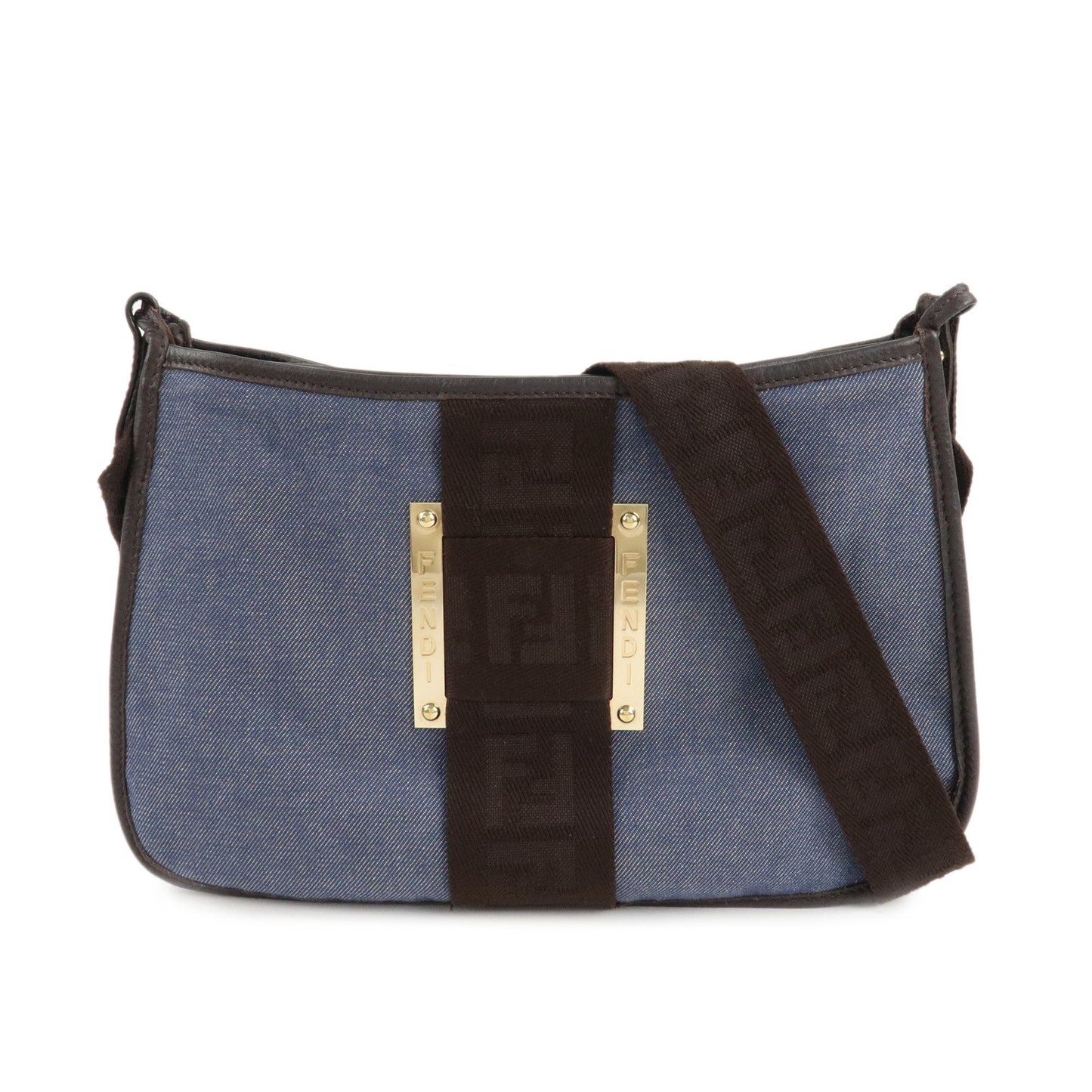FENDI Zucca Denim Leather Shoulder Bag Cross Body Bag 8BT034