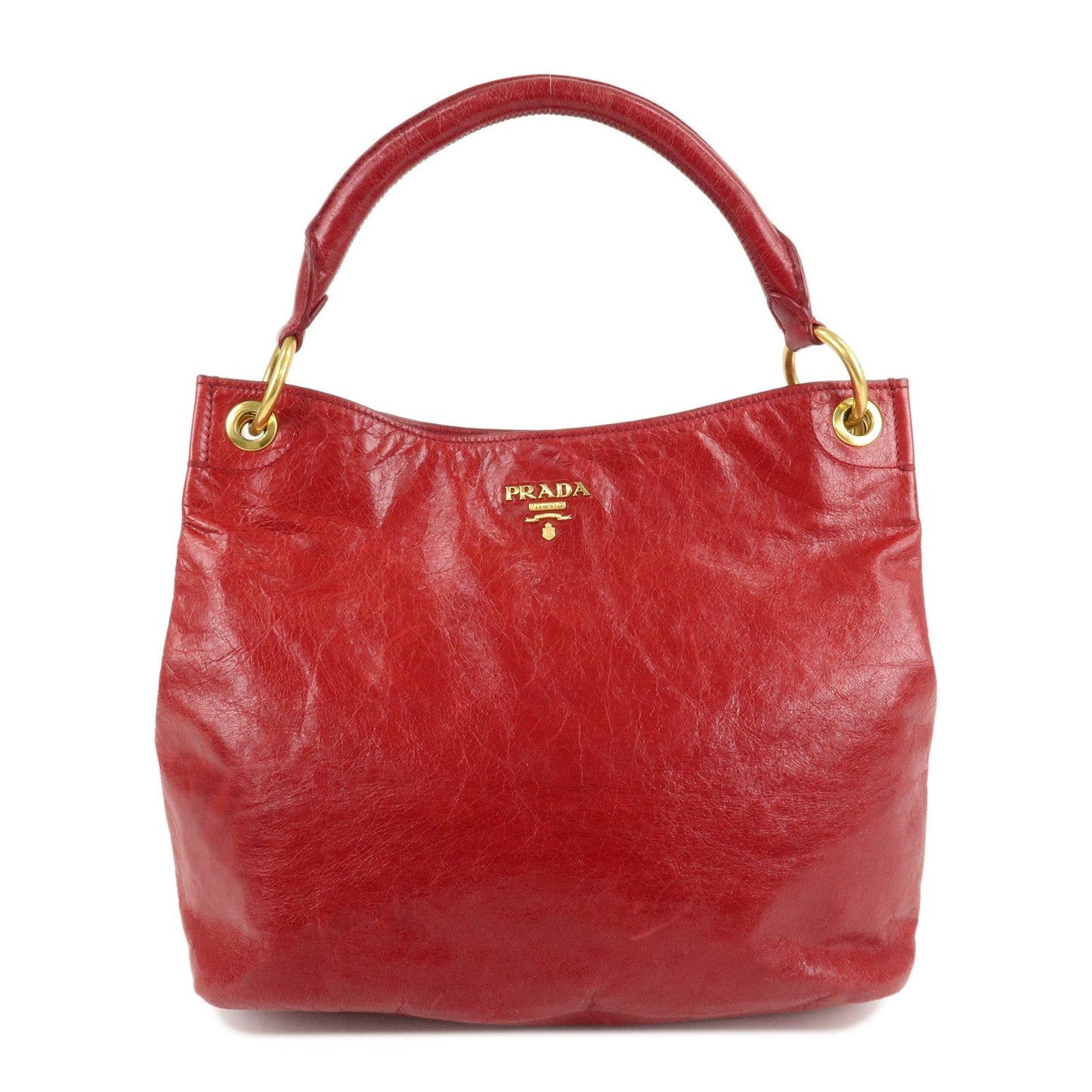 PRADA Logo Leather One Shoulder Bag Red BR4829