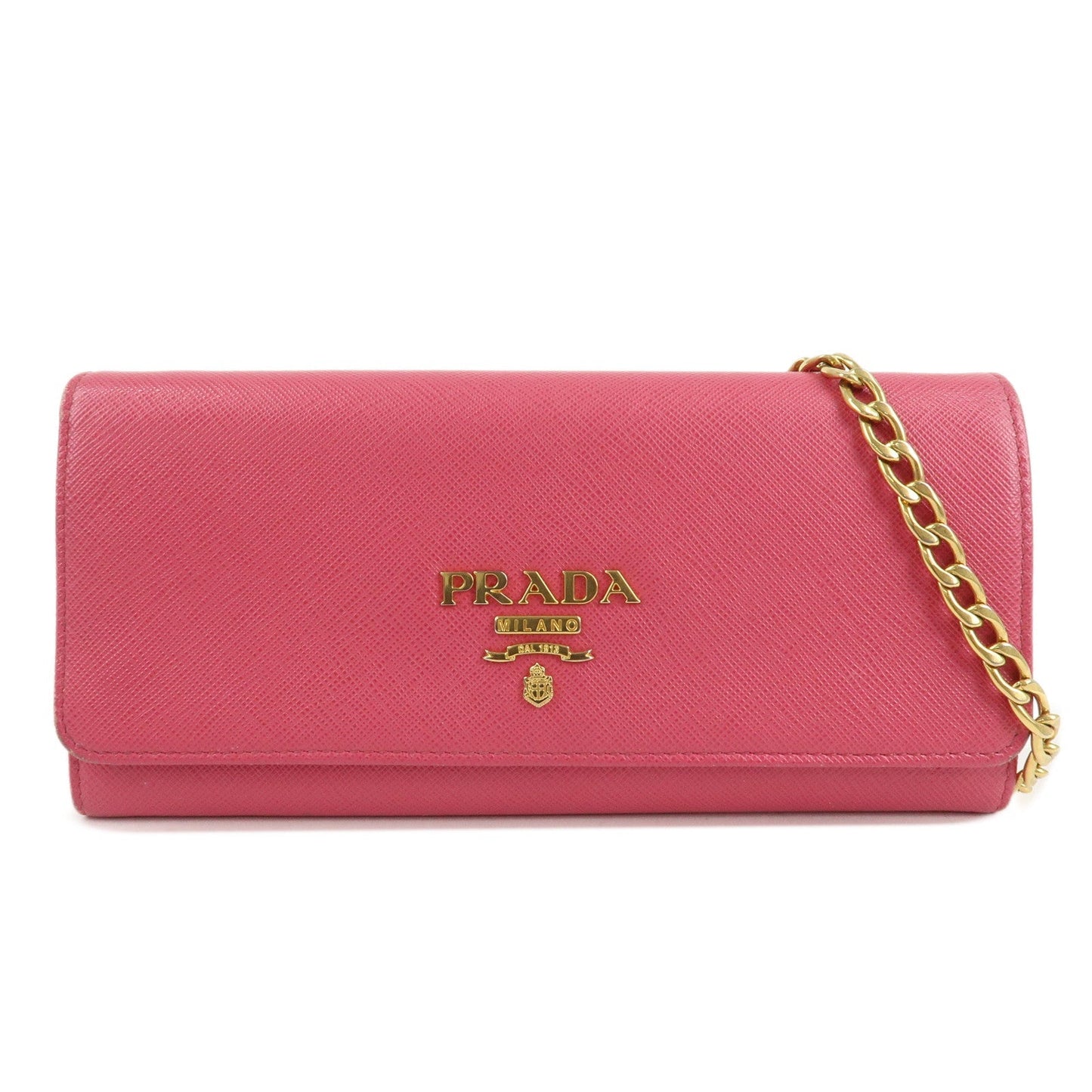 PRADA Saffiano Metal Chain Wallet Shoulder Bag Pink 1DH002
