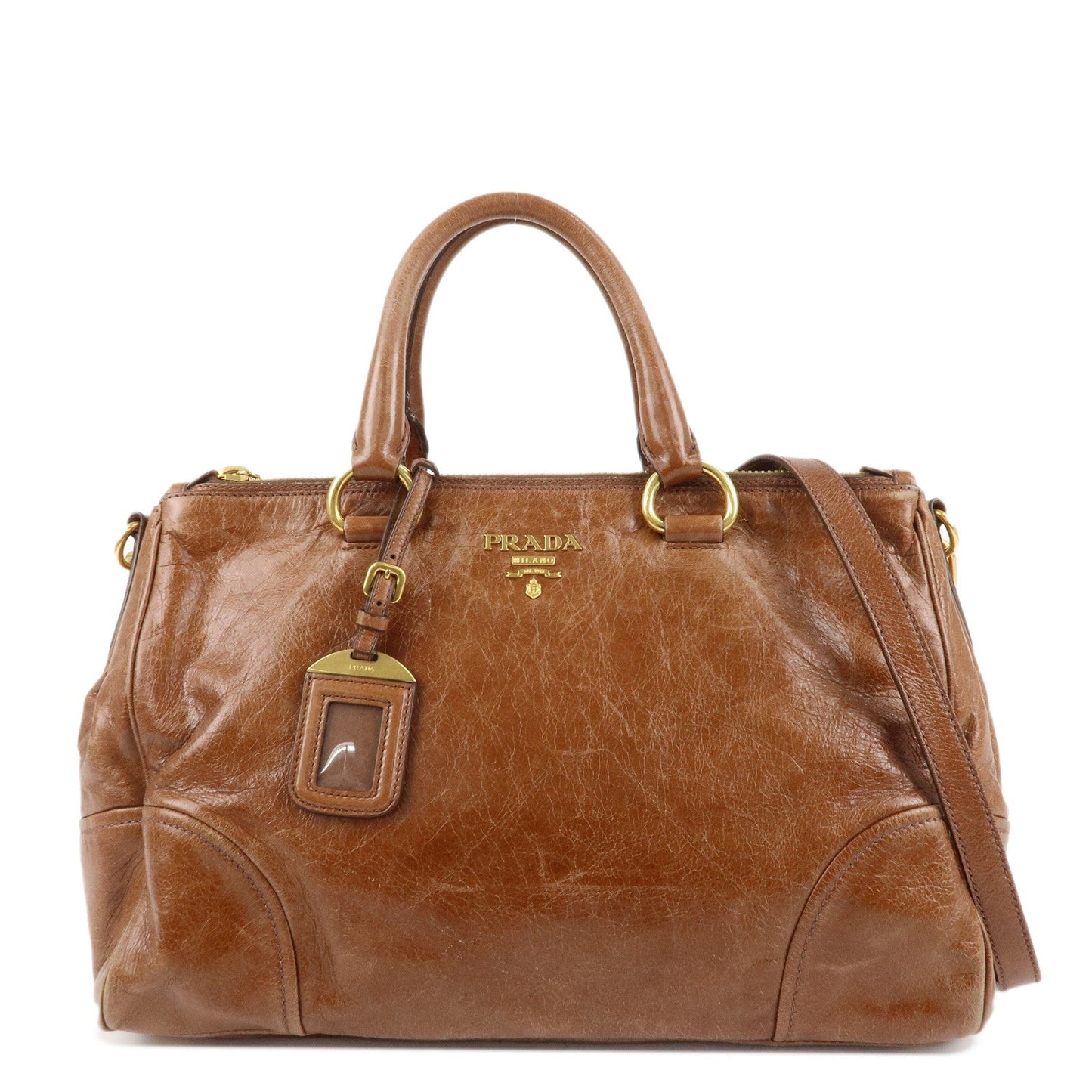 PRADA Leather 2Way Bag Shoulder Bag Hand Bag Brown