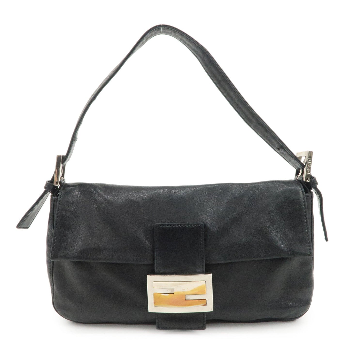 FENDI  Mamma Baguette Leather Shoulder Bag Hand Bag Black 26424
