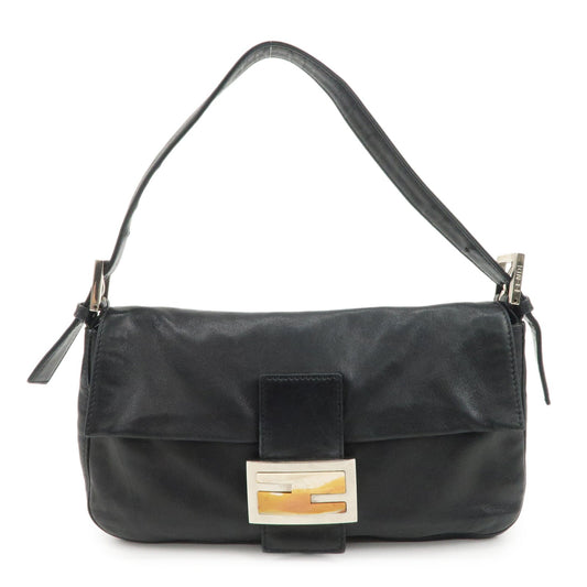 FENDI  Mamma Baguette Leather Shoulder Bag Hand Bag Black 26424