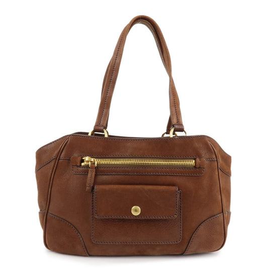 PRADA Triangle Logo Leather Tote Bag Brown Gold Hardware