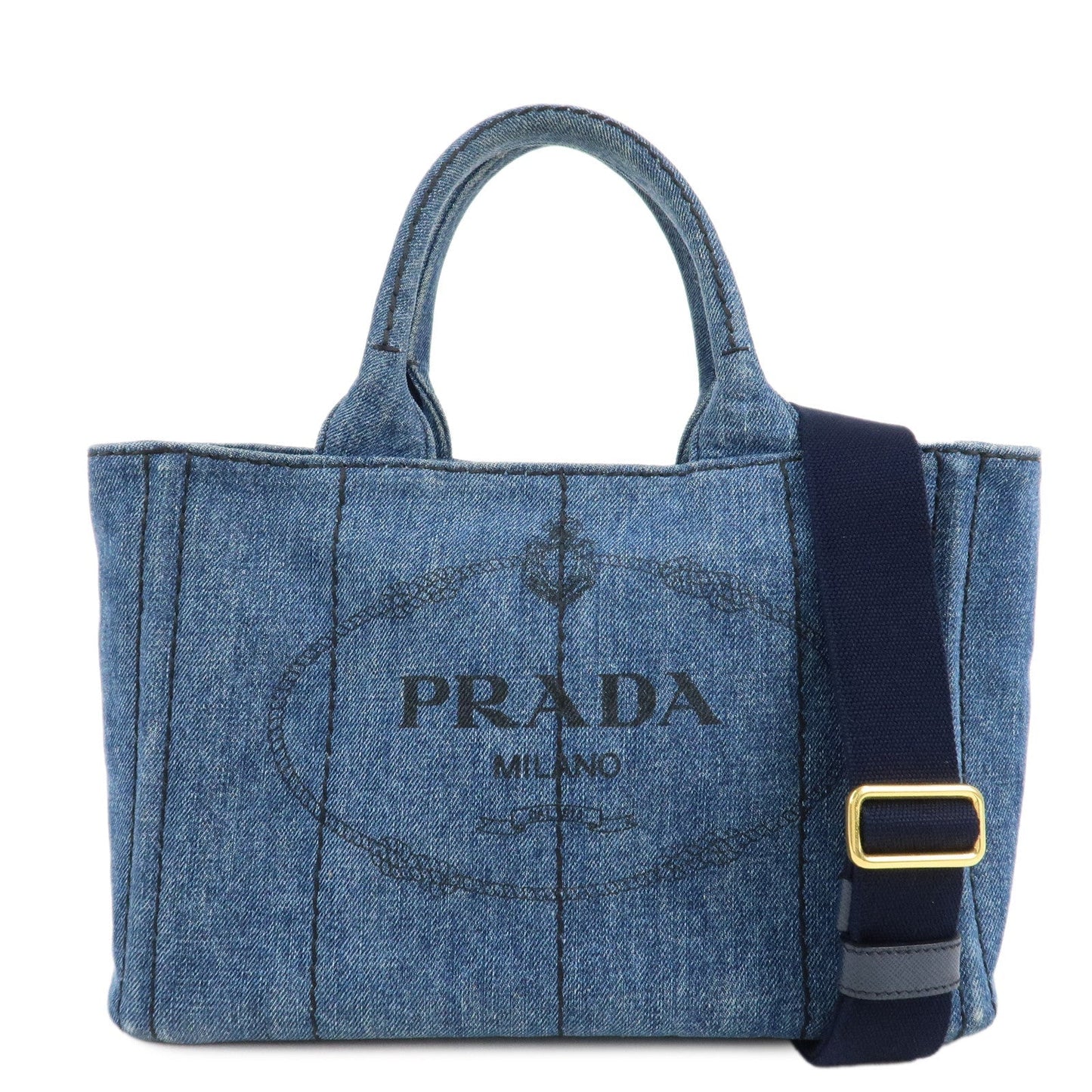 PRADA Canapa Mini Denim Leather 2Way Bag Tote Bag Blue 1BG439