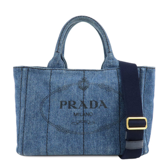 PRADA Canapa Mini Denim Leather 2Way Bag Tote Bag Blue 1BG439