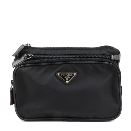 PRADA Logo Nylon Leather Clutch Bag Travel Pouch Black