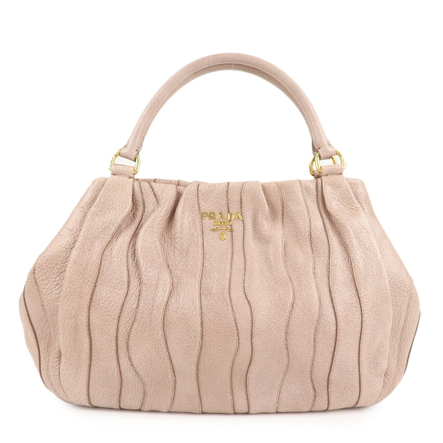 PRADA Logo Leather Hand Bag Pink Glitter Gold Hardware BR3957
