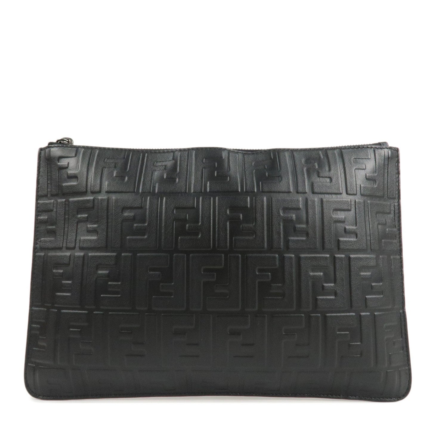 FENDI Zucca Leather Clutch Bag Hand Bag  Black 7N0078
