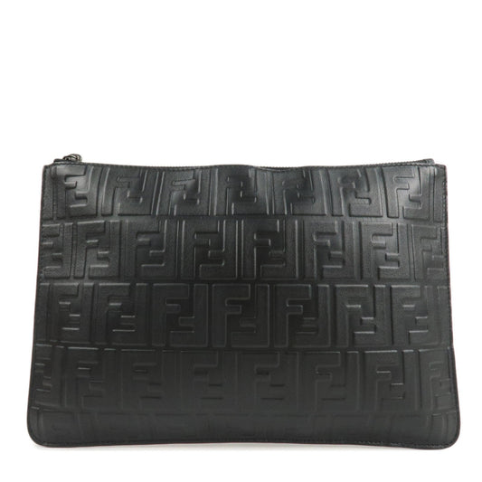 FENDI Zucca Leather Clutch Bag Hand Bag  Black 7N0078