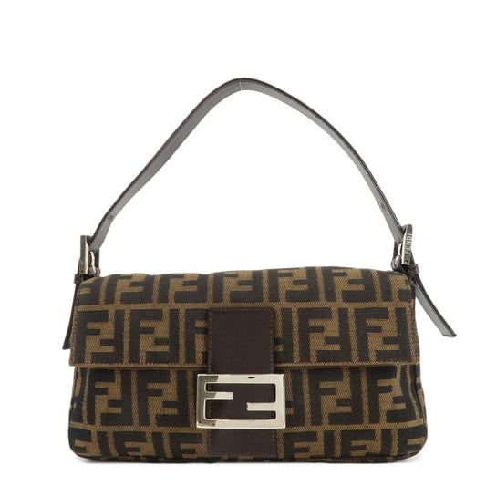 FENDI Mamma Baguette Zucca Canvas Leathr Shoulder Bag 214526424099