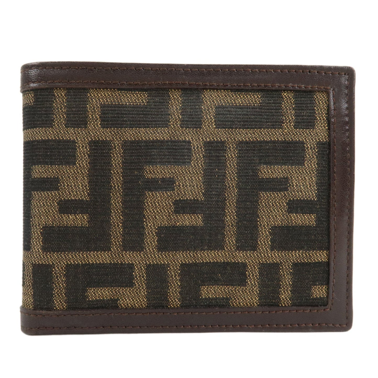 FENDI Zucca Canvas Leather Bifold Wallet Brown Black 31011