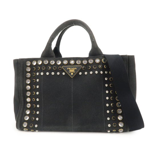 PRADA Mini Canapa Bijou Studs Canvas 2Way Bag Black B24390