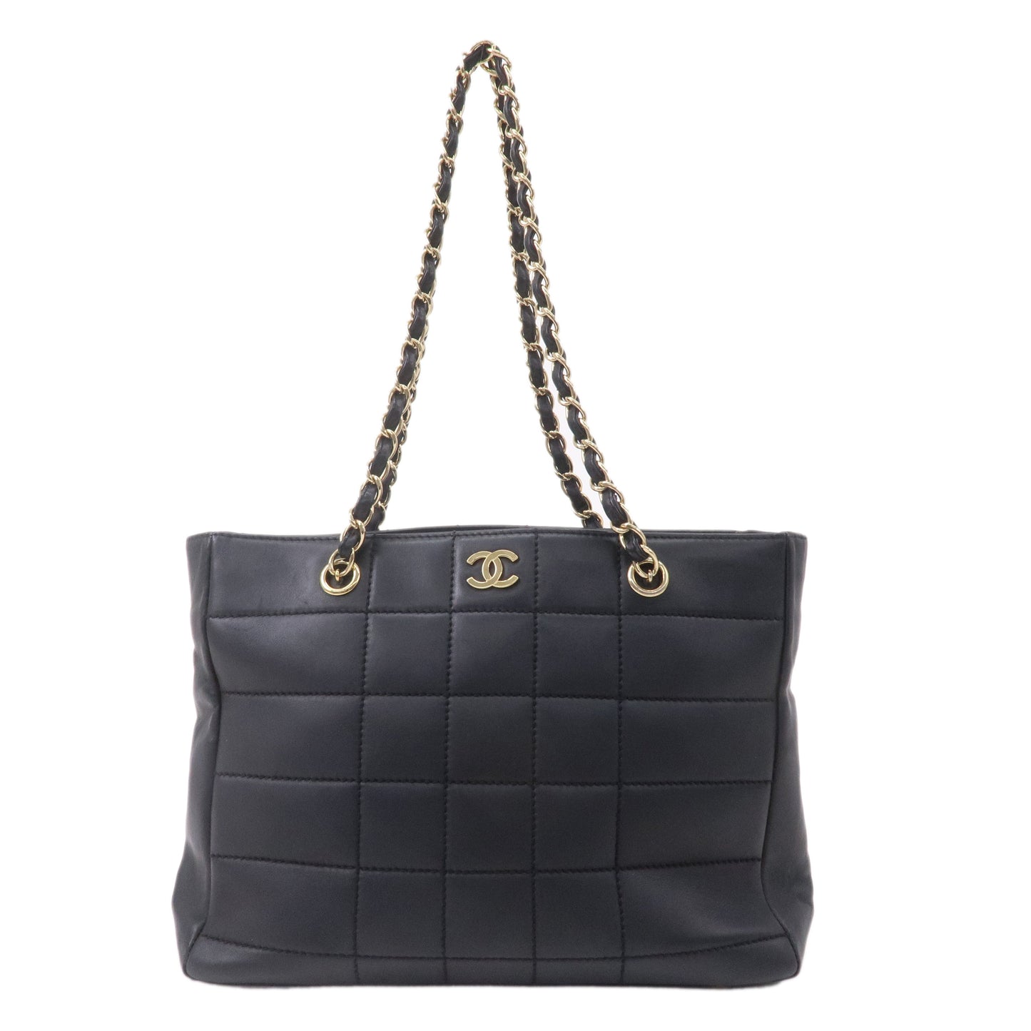 Chanel Chocolate Bar Lamb Skin Chain Tote Bag Black A