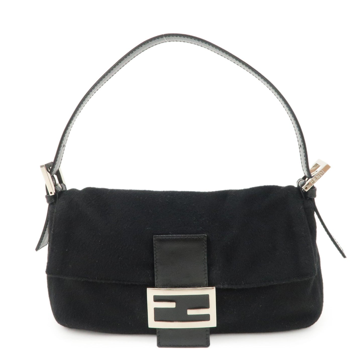 FENDI Mamma Baguette Cashmere Leather Shoulder Bag  Black 26424