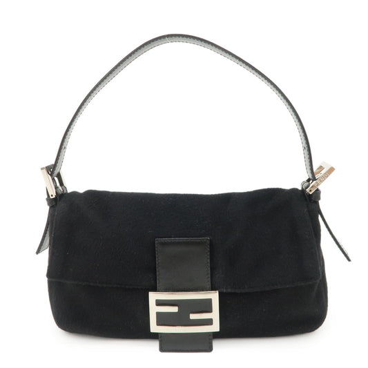 FENDI Mamma Baguette Cashmere Leather Shoulder Bag  Black 26424