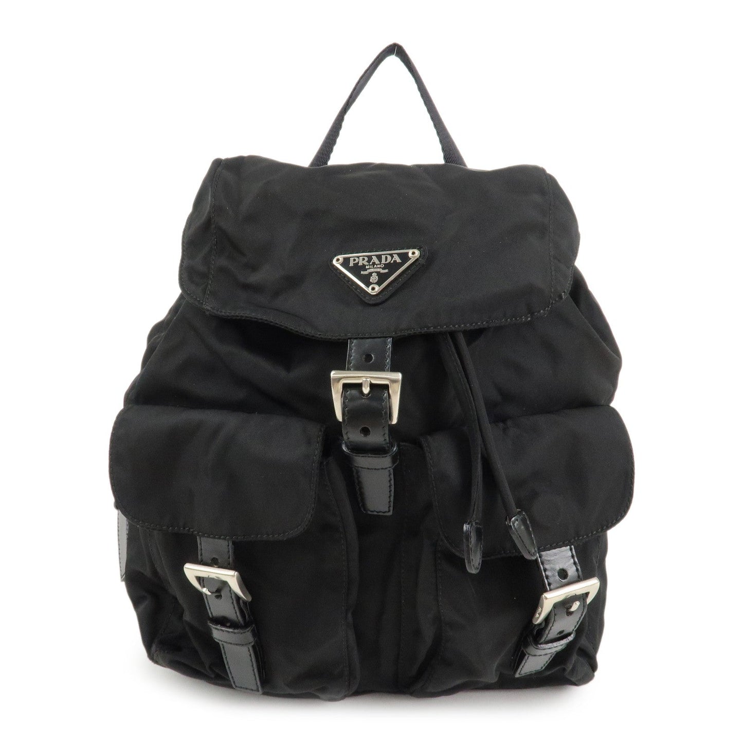 PRADA Triangle Logo Nylon Leather Back Pack Black B5885