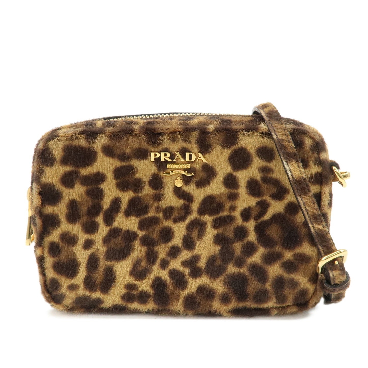 PRADA Logo Unborn Calf Shoulder Bag Pouch Brown 1NF674